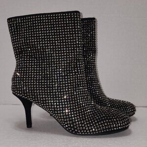 New Scoop Rhinestone Embellished Heeled Booties - Black - Size 7